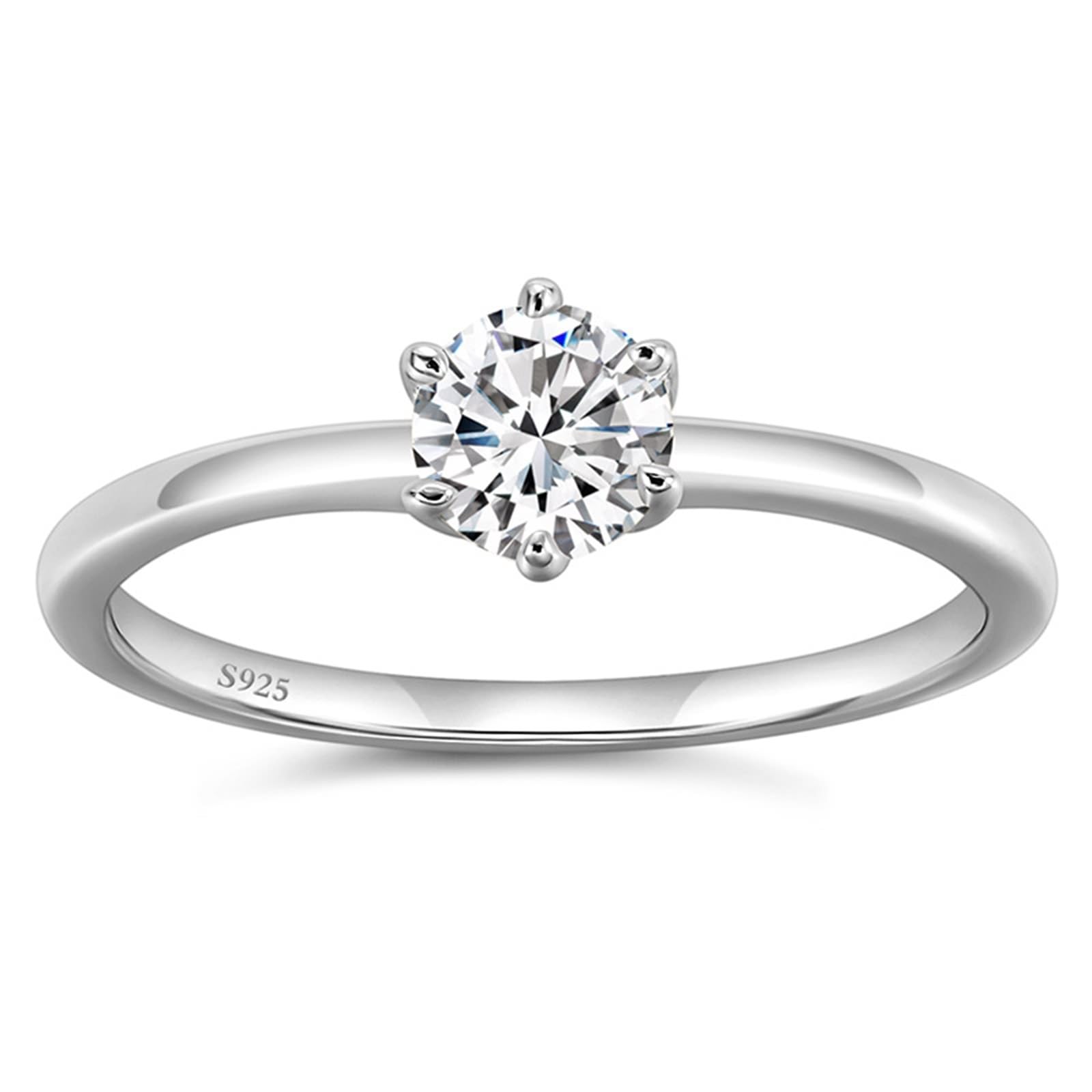 Fedi nuziali da donna in argento sterling 925, 6 griffe, solitario da 0,5 carati, con moissanite, anello da donna vintage, misura 54 (17,2)
