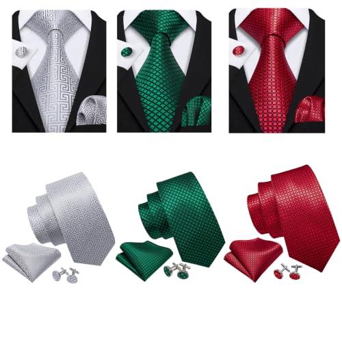 Image of Barry.Wang 6 PCS Men Ties Set Silk Business Fashion Woven Necktie Handkerchief Cufflinks Paisley Stripe Wedding Party