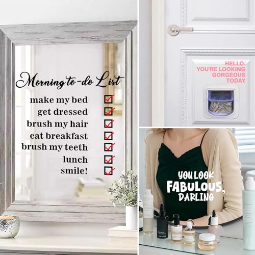 Image of Inspirational Mirror Stickers Positive Affirmation Decals for Glass Motivational Vinyl Letters Phrases for Glass Laptop Car Morning to-do List Clings Mirror Decorations