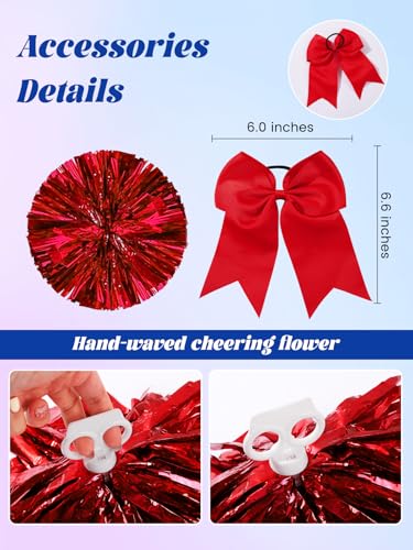 Cheerleader Costume for Girls 6-12 Years 7Pcs Cheer Uniform Set with Pom Poms Hair Bows Socks Cheerleading Outfit for School Sports Halloween Party