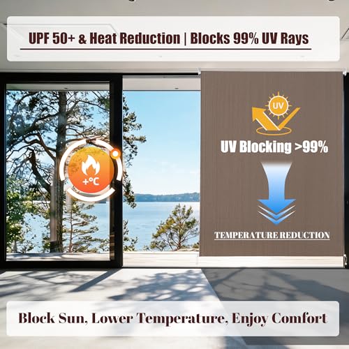 GDPFN 72" W x 96" H Outdoor Roller Shades, Patio Sun Shade Cordless Blinds for Patio roll up, Exterior Balcony Privacy Screen Waterproof for Porch Pergola Windows, Mocha by GDPFN - Used condition - Image 2
