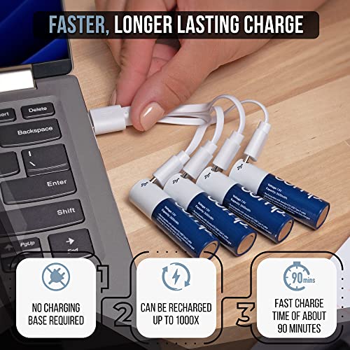 Bump Aa Rechargeable Batteries - 4 Pack - Lithium Ion, High Output, Fast & Long Lasting Usb-C Charge, Use W/Remote Control, Battery Operated Toys, Keyboards, Wireless Mice, Charger Cable Included #TOP5