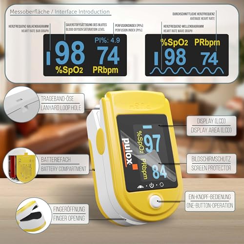 Pulsoximeter Pulox PO-200 Set - Zur Messung von SpO2, Puls und PI am Finger inkl. Hardcase, Schutzhülle, Batterien und Trageband