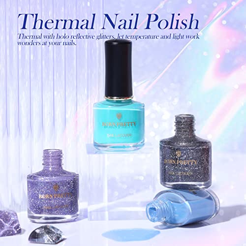 Foto von BORN PRETTY Thermo Effekt Nagellack Temperaturwechsel Kit , 2 Volltonfarben + 2 Glitzer, haltbarer Nagellack