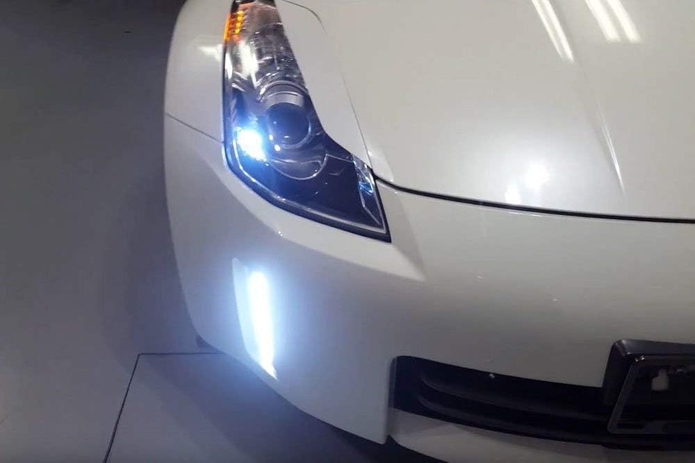 iJDMTOY Clear Xenon White LED Daytime Running Lights Compatible with 06-09 Nissan 350z LCI, Exact Fit Front Bumper Reflector Replacement