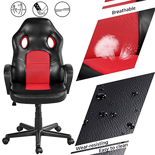 Yaheetech Video Gaming Chair Racing Chair Lumbar Support Desk Chair Ergonomic Computer Chair Swivel Task Chair Pu Leather Racing Style Support Black #TOP5