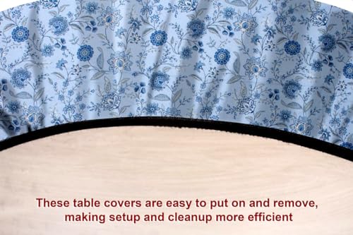 Image of The Furnishing Tree Elastic Cotton Oval Center Table Cover 18x60 in Inches Floral Navy Blue