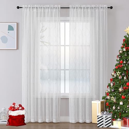 MISS SELECTEX Silver Sheer Curtains 84 Inches Long, Linen Look Ro...