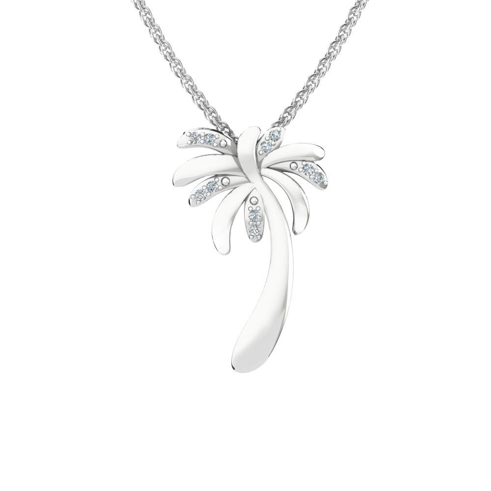 Silver Smile925 Sterling Silver Palm Tree Pendant Necklace for Women – Tropical Gemstone Jewelry with Diamond, Emerald, Sapphire & Amethyst– Beach-Inspired Gift for Her