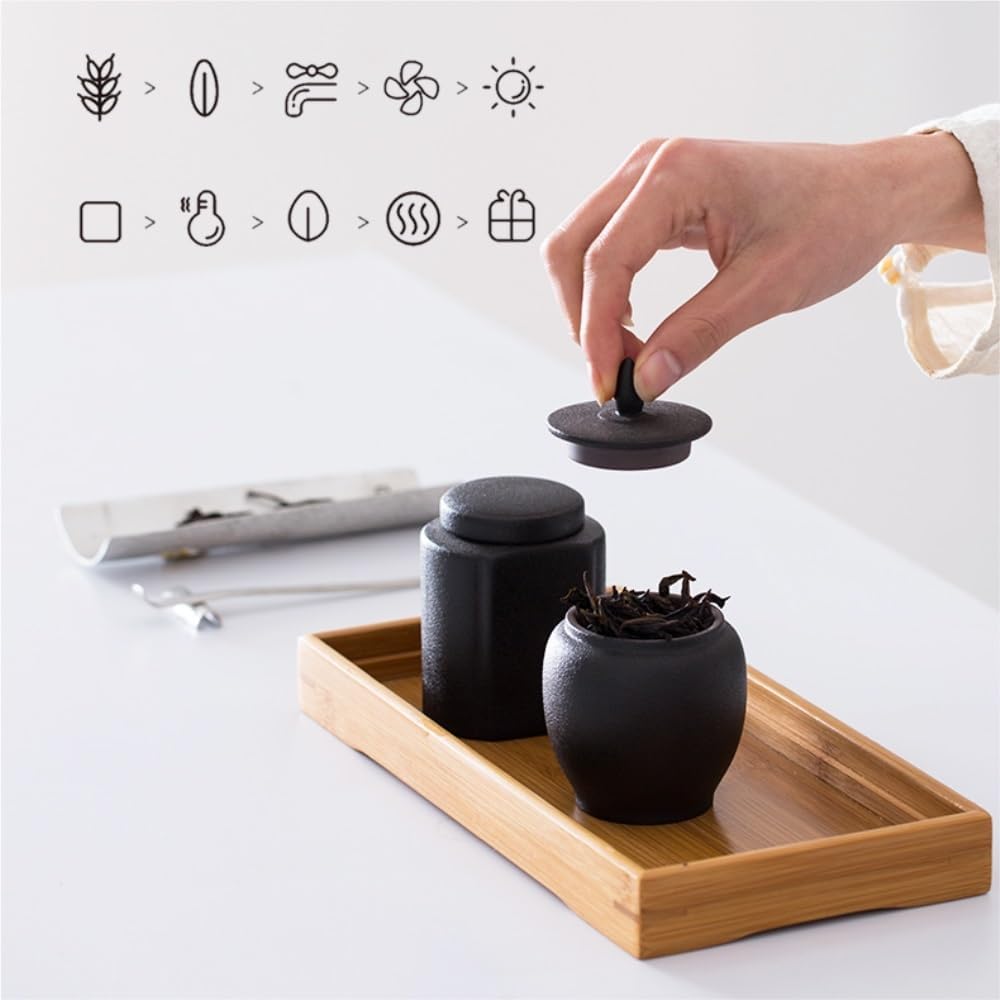 SONGCHAO Sugar Jar Ceramic Tea Storage Container Can Portable Travel Small Sealed Cans Household Set Single Tea Canister(F)