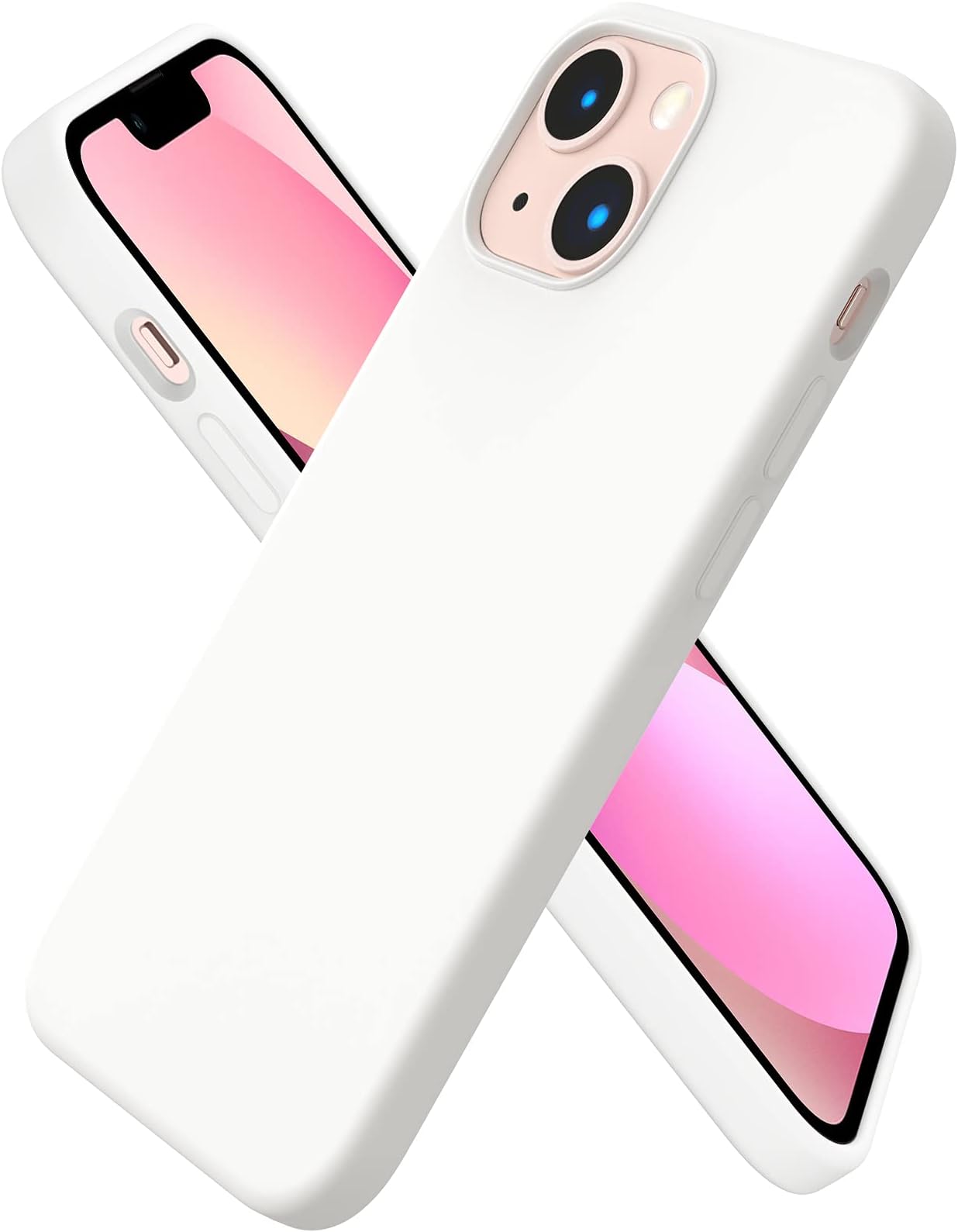 ORNARTO Compatible with iPhone 13 Mini Case, Slim Liquid Silicone 3 Layers Full Covered Soft Gel Rubber Phone Cover with Microfiber Lining 5.4 inch-White
