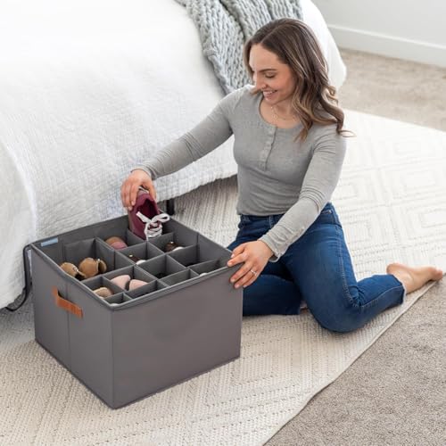 Image of RENVA 12 Pairs Shoe Organizer for Closet, Foldable Shoe Storage Bins with Clear Cover, Large Shoe Box Storage Container with two sides PU handles, Fits up to 12 Pairs. (Gray)