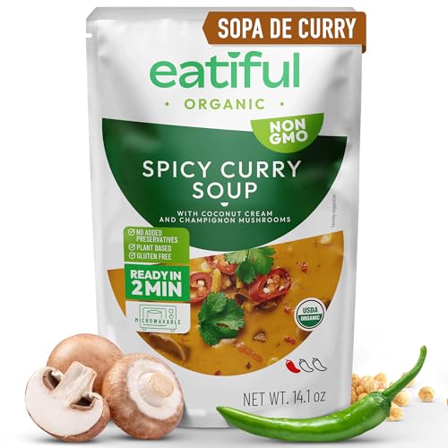EATIFUL Sopa De Curry, Elaborada Con Verduras Orgánicas, Sopa De Curry Tailandesa Vegana Lista Para Comer, Sin Conservantes Añadidos, Sin Gluten, 400g (Paquete De 1 Unidad)
