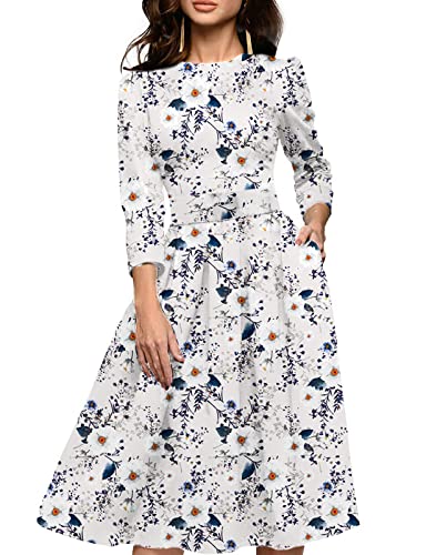 Simple Flavor Women's Floral Vintage Dress Elegant Midi Evening Dress 3/4 Sleeves (3155Ms, M) #TOP3