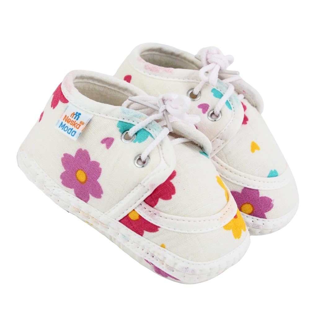 neska moda 6 To 12 Months Baby Boys & Baby Girls Star & Rainbow Muslin Lace White Hook & Loop Shoe Booties-BT5567-picture-43