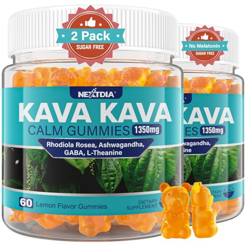 2Pack Kava Kava Gummies + Ashwagandha + L-Theanine + GABA + Rhodiola Rosea Sugar Free Calm Gummies Melatonin-Free Kava Blend for Relaxation Mood & Focus - Alternative to Kava Powder Capsules Vegan