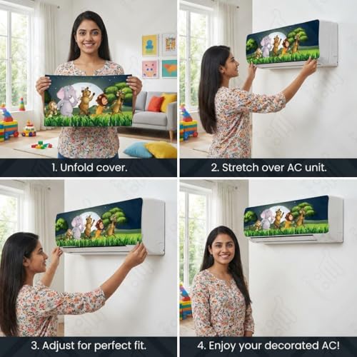 Image of Split AC Cover 1 ton, 1.5 ton to 2 Ton |Designer Digital Print Indoor AC Dust Cover | Stretchable Lycra Fabric | 38x12x9 Inch | Washable Polyester AC Indoor Unit Cover | Dust Dirt Resistant
