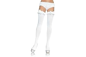 Women's Opaque Thigh Highs with Satin Ruffle Trim and Bow