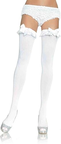 Leg Avenue - Altas opacas para mujer con ribete de volantes de satén y lazo Leg Avenue - Altas opacas para mujer con ribete de volantes de satén y lazo