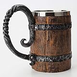 Regalo perfecto: la taza de cerveza de madera hecha a mano sería una gran opción de regalo para los amantes medievales o renacentistas o cualquier persona como regalo festival.