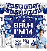14th Birthday Decorations for Boys Girls Men, Blue Sliver Bruh I'm 14 Backdrop Happy 14th Birthda...