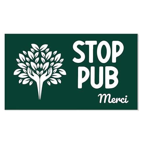 Plaque Stop Pub en Acrylique, 70x40mm, Vert avec Arbre et Texte 'Merci', pour Boîte aux Lettres