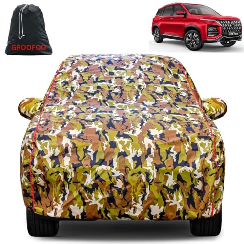 Image of Waterproof Car Body Cover with Mirror Pockets Compatible with MG Hector Car Cover | Triple Stitch and UV & Dust Proof All-Weather Protection, (Army Red)