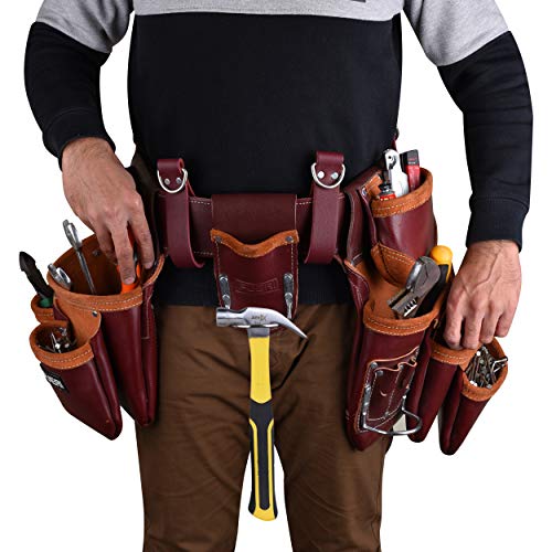 Heavy Duty 19 Pocket Leather Tool Pouch Multipurpose Pockets Work Organizer Bag Framing Fat Lip Tool Holder For Carpenter, Construction, Handyman And Electrician Tool Bag Set #TOP6