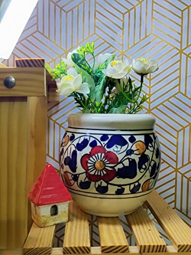 Image of Niyara Ceramic planters pots for Indoor Outdoor Home, Garden Office Decor Balcony Planters Gamla Flower Size Small 6 inches (Blue Handi)