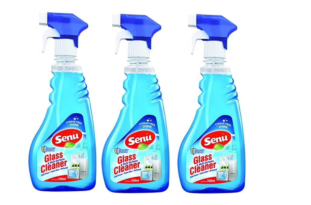 Senu Glass & Multi Surface Cleaner Spray with Streak Free Shine, Suitable for Windows, Bathroom Mirrors, Car Windshield, Dust Repellency (Pack of 3)