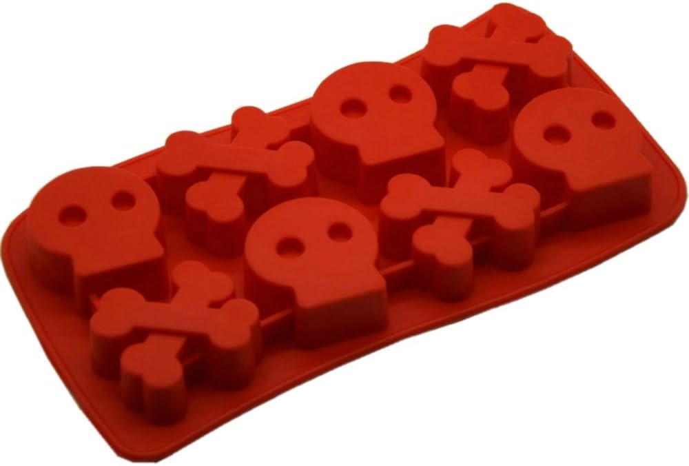 GYBest Silicone Halloween Bone Chillers Skull and Crossbones Ice Cube Tray (Red)