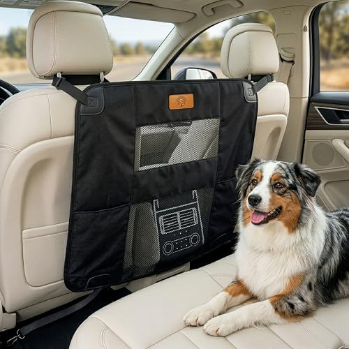 AnimoGoods Dog Car Backseat Barrier Padded Durable Nylon Net Pet Barrier with Mesh Windows | Vehicle Travel Dog Fence Universal Fit for All Cars SUVs & Trucks Easy to Install and Adjust