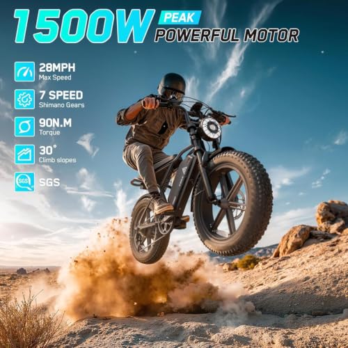 Image of TST Electric Bike for Adults 1500W Peak 20 inch Fat Tire All-Terrain E-Bike 60 /110 Miles Electric Dirt Bike - 48V 15 /25 AH Battery Tested to UL 2849 Powered Electric Bicycle