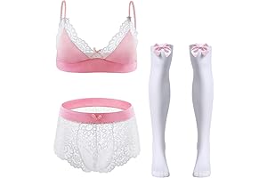 Naughty Outfits: Men's Sissy Floral Lace Bra, Bikini, and Stockings Sleepwear Set