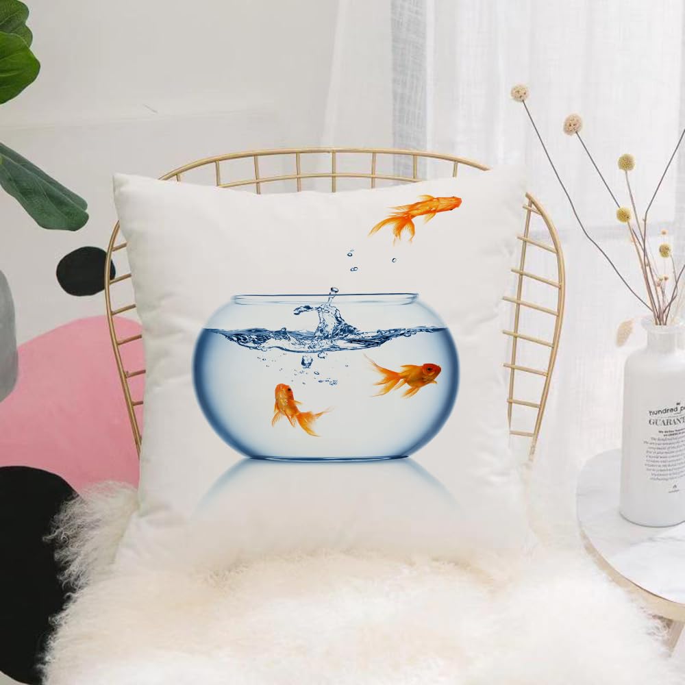 HYOSXW Cushion Cover,Throw Pillow Case Home Decorative for Living Room Bedroom Sofa Chair 16X16 Inch,Aquarium, Goldfish jumping out of the Freedom Fishbowl Escape Challenge T,Pillowcase 40X40cm