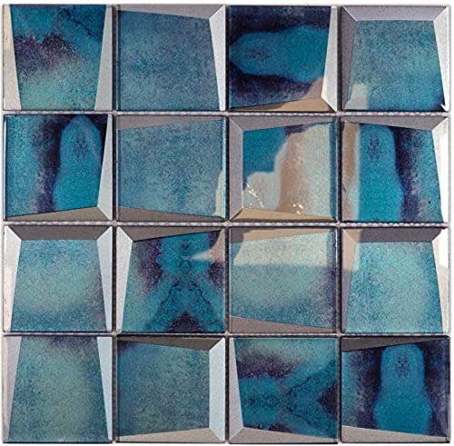 Piastrelle a mosaico in vetro combinato effetto 3D blu da parete per cucina MOS88-XB10_f