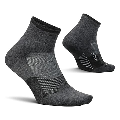 Feetures Trail Max Cushion Mini Quarter Sock - Hiking Socks for Men & Women - Gray, L (1 Pair) Cover