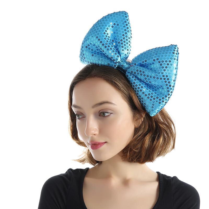 Diadema grande con lazo para mujer, diadema con lazo de lentejuelas, fiesta de cumpleaños, festival, disfraz de niñas, accesorios para el cabello