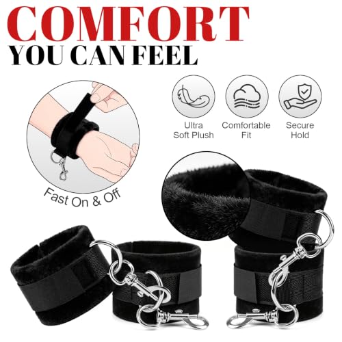 Image of Sex Bondage BDSM Kit Bed Restraints Set, Super Easy Install Straps | Discreet Hidden Under Mattress, Extra Long Handcuffs & Ankle Cuff, for Adults Women Couples, Queen & King Size