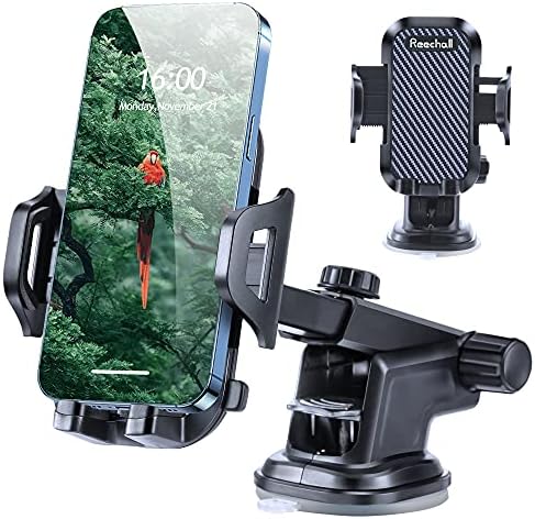 Reechall Car Phone Mount [Safe Driving & Bumpy Roads Friendly] Dashboard Phone Holder Stand, Universal Handsfree Windshield Dash Air Vent Cell Phone Holder Car, Fit for All iPhone Samsung & Truck