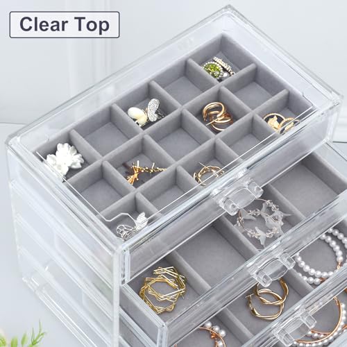 misaya Earring Organizer with 4 Drawers, 31-Slot Acrylic Jewelry Organizer Box for Women, Birthday Present, Gray - Thumbnail 3