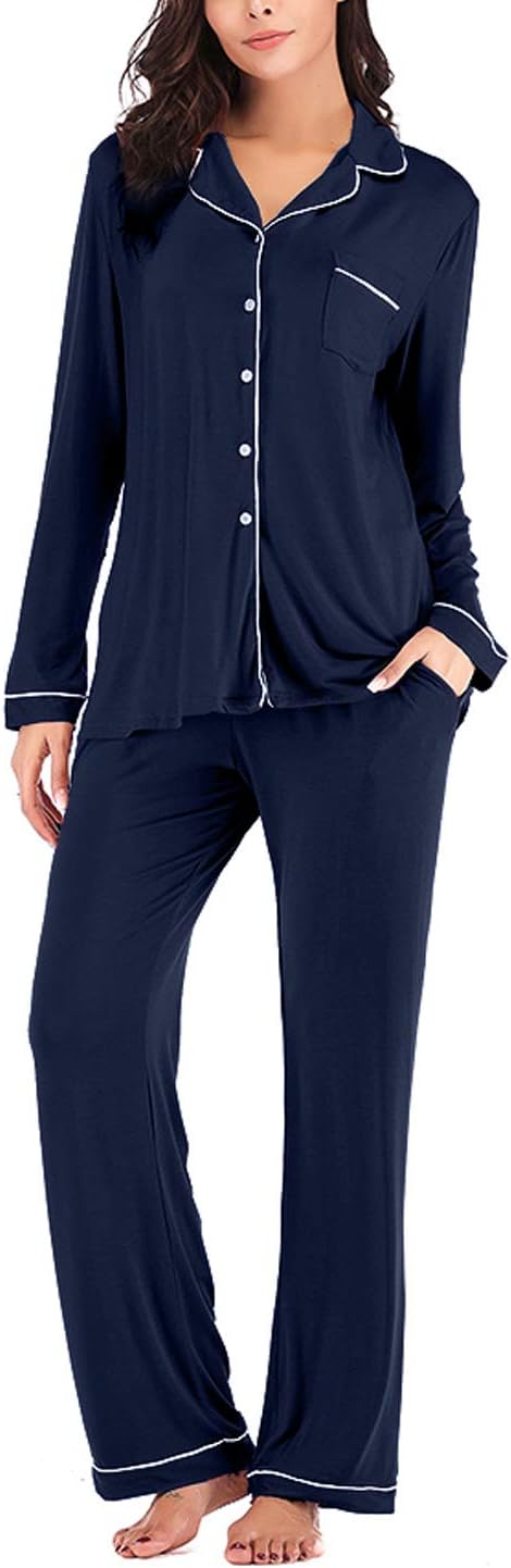 Aamikast Women's Pajama Sets Long Sleeve Button Down Sleepwear Nightwear Soft Pjs Lounge Sets - Image 2