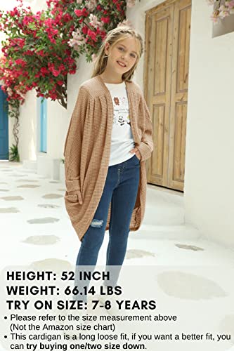 ZoeAce Girls Cardigan Sweaters Long Batwing Sleeve Loose Casual Open Front Knit Coat with Pockets 6-14 Years2