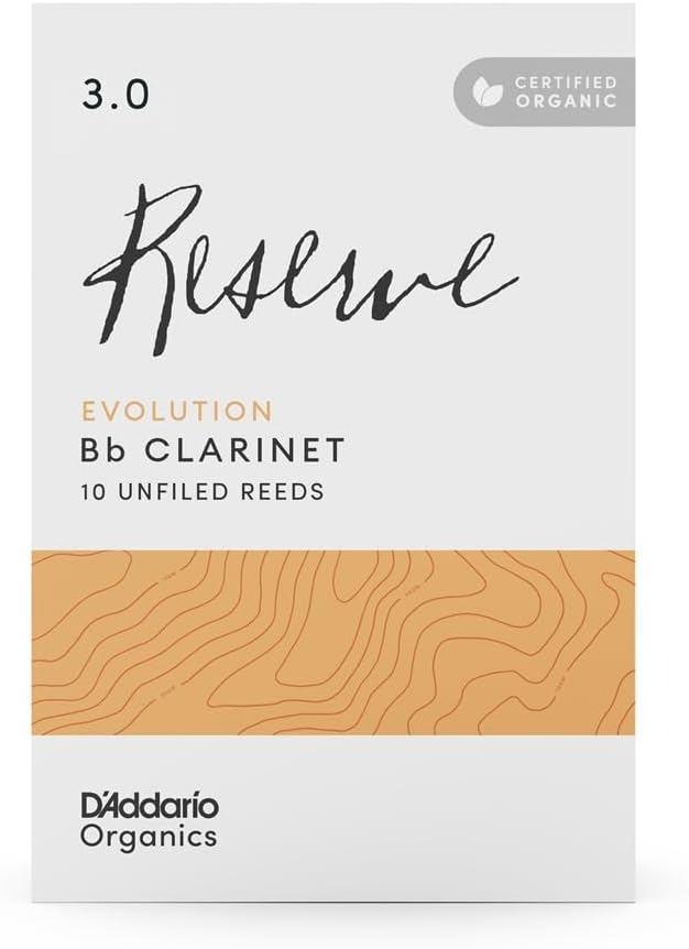 D'Addario Organic Reserve Evolution Bb Clarinet Reeds - Reeds for Clarinet - Individually Sealed - 3.0 Strength, 10 Pack