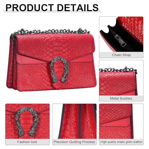 Image of Women's Crossbody Shoulder Bag Snake Print Satchel Purse Leather Chain Clutch Evening Handbag