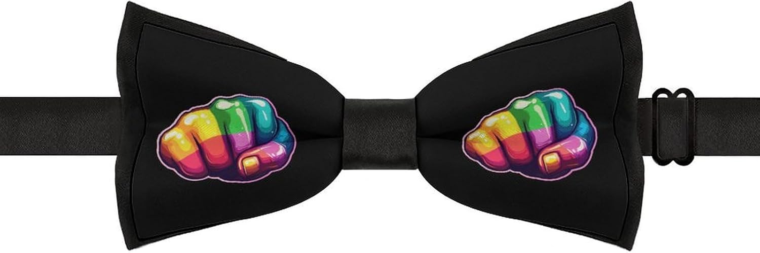 Resist Fist Rainbow Hand Bow Ties for Men Fun Printed Pre Tied Adjustable Bowtie for Party Wedding