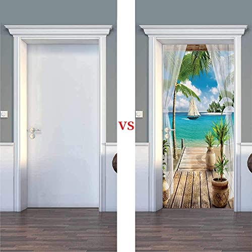 Door Murals Peel And Stick Door Mural Beach Sticker For Interior Doors, Bedroom Living Room Bathroom House Decoration 30.31"*78.74" #TOP5