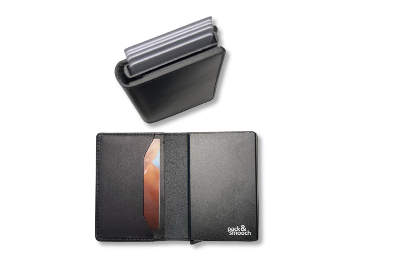 Pack & Smooch Herford Kartenetui Kartenslider Schwarz | Pflanzlich gegerbtes Leder | Aluminium-Slider | Handgefertigt in Deutschland