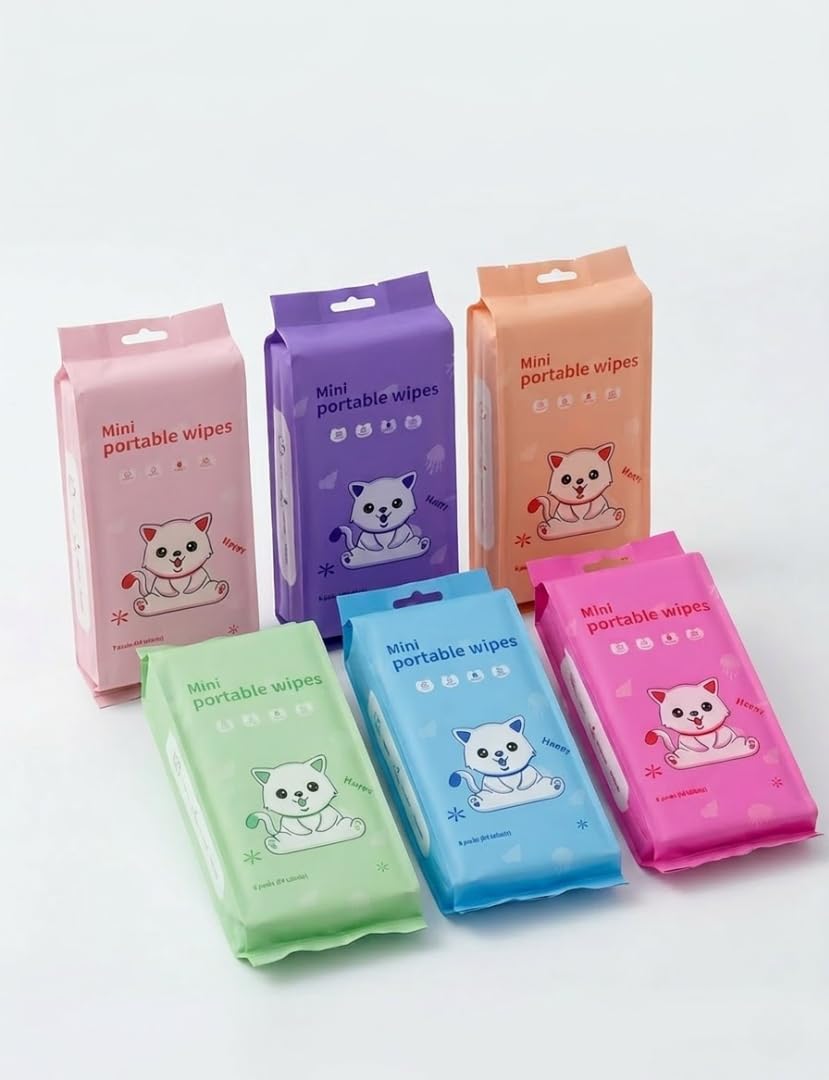 64 pcs Mini Baby Wipes Disposable Portable Pocket Water Wipes Baby Skin Care Wet Tissue Travel Children Baby Hand & Face Baby Sanitizing Cleansing/Moisturising Wipes For Fresh (8×8, 1 Pack)-image-15