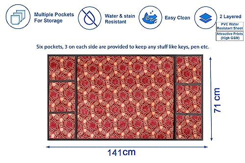 Image of The Furnishing Tree Fridge Top Cover Compatible for Samsung RS76CG8003S9HL, 653 LTR WxL 71x141 in CM Frieze Pattern Maroon
